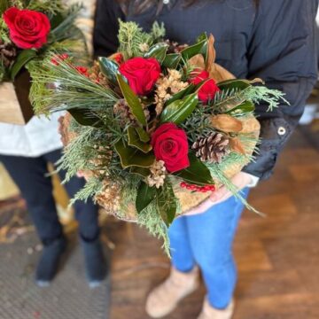 greenery and red floral centerpiece